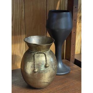 Solid Brass Hosley Vase Planter 5" Tassel Rope Hand Made in India‎